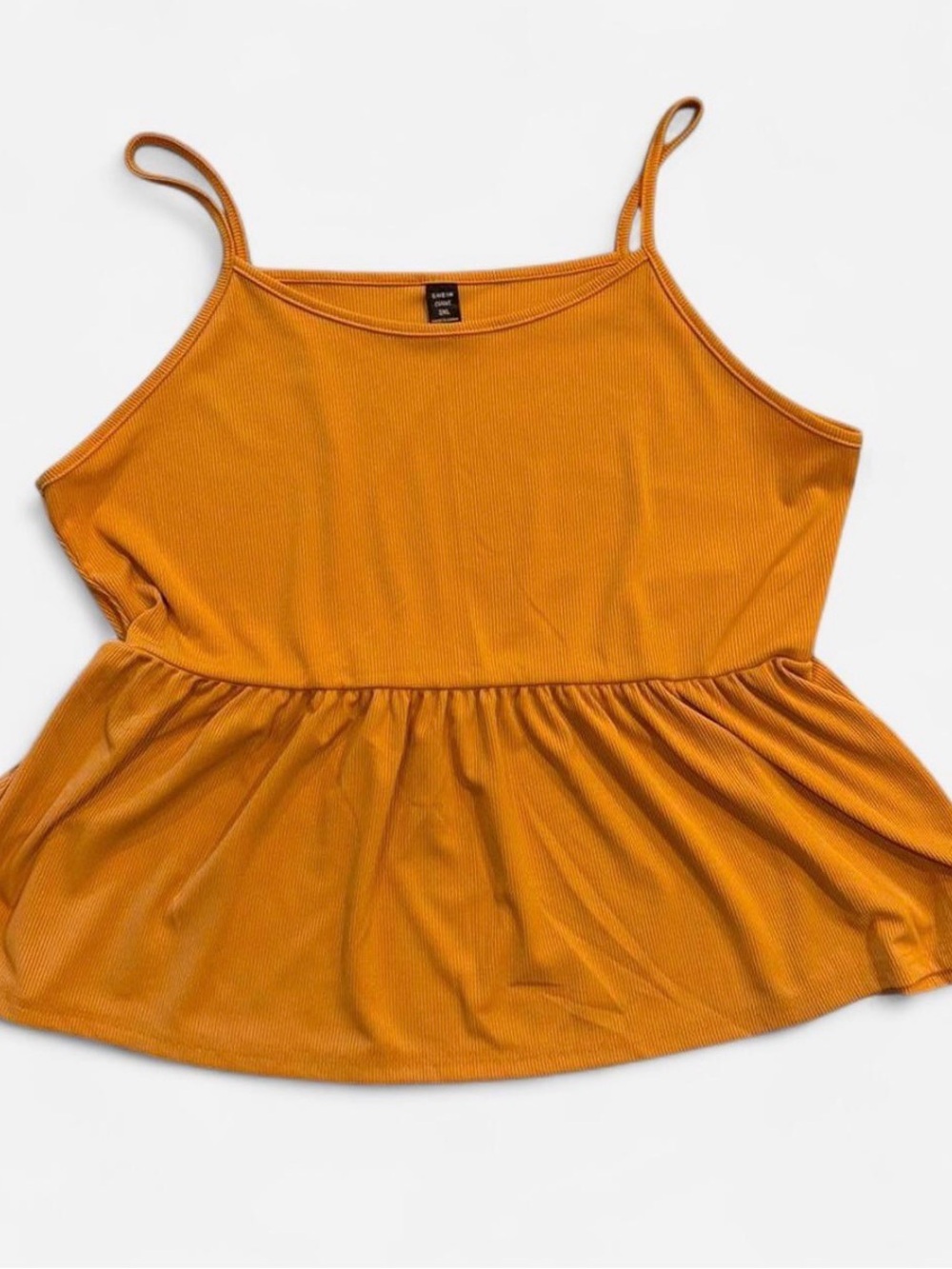 SHEIN Mustard Ribbed Peplum Cami with Spaghetti Straps